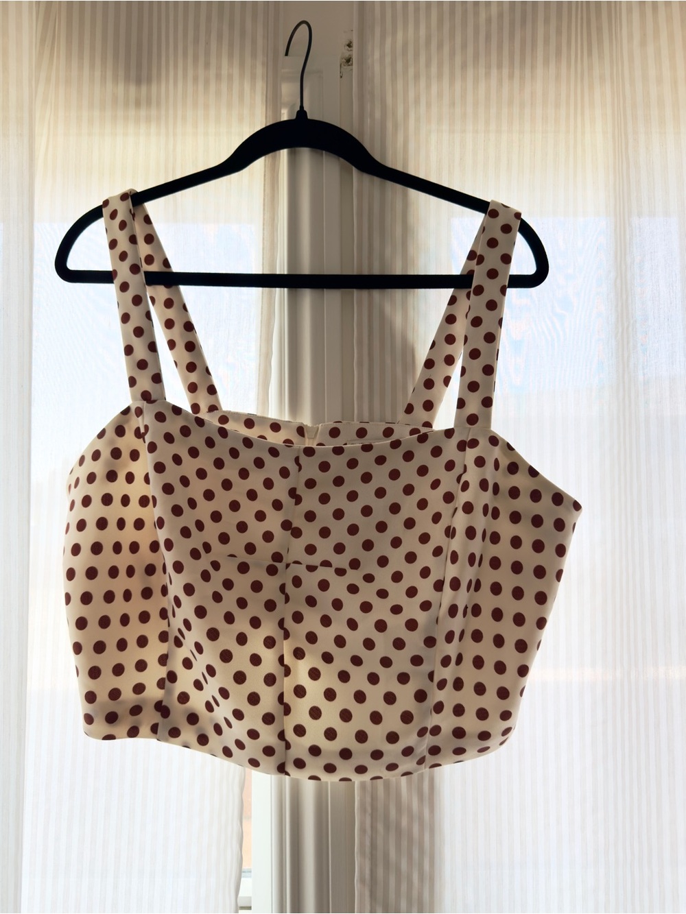 Eva Mendes Polka Dot Square Neck Crop Top - Cream with Red Dots